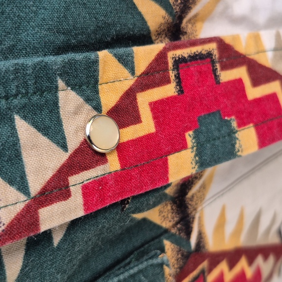 WRANGLER Brush Poplin Green White Snap Aztec Pattern Mens‎ L Western Shirt RARE - Picture 6 of 10
